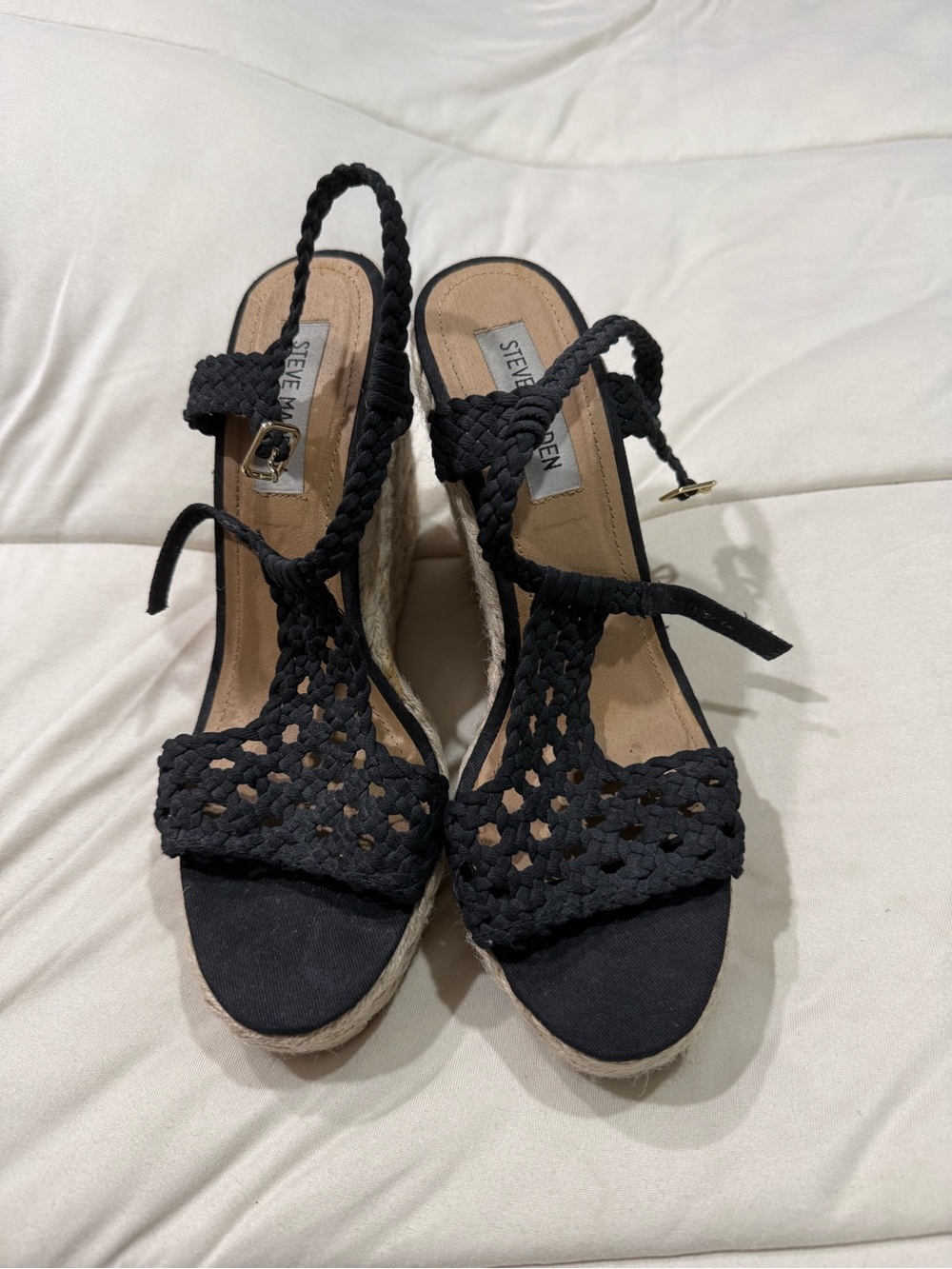 Steve Madden Black Braided Espadrille Wedge Sandals